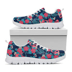 Flamingo And Hawaiian Floral Print White Sneakers