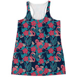 Flamingo And Hawaiian Floral Print Women's Racerback Tank Top