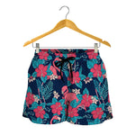 Flamingo And Hawaiian Floral Print Women's Shorts