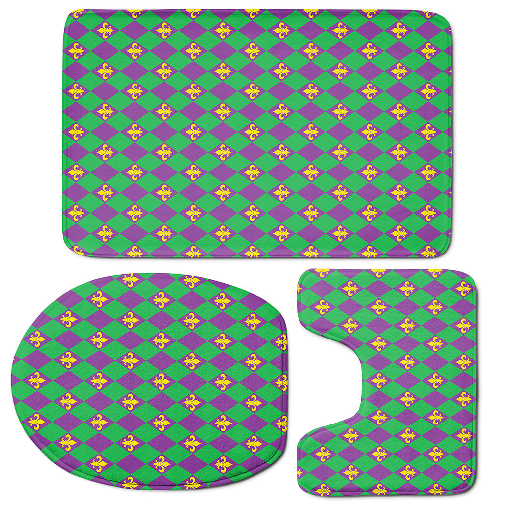 Fleur-De-Lis Mardi Gras Pattern Print 3 Piece Bath Mat Set