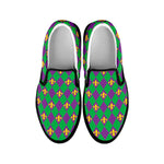 Fleur-De-Lis Mardi Gras Pattern Print Black Slip On Shoes