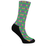 Fleur-De-Lis Mardi Gras Pattern Print Crew Socks