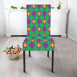 Fleur-De-Lis Mardi Gras Pattern Print Dining Chair Slipcover