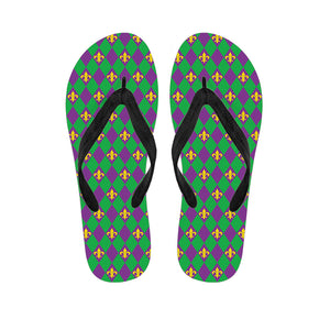 Fleur-De-Lis Mardi Gras Pattern Print Flip Flops