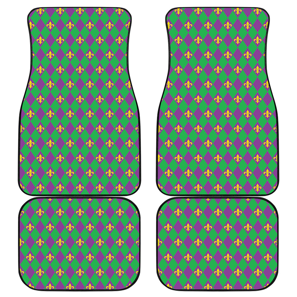 Fleur-De-Lis Mardi Gras Pattern Print Front and Back Car Floor Mats