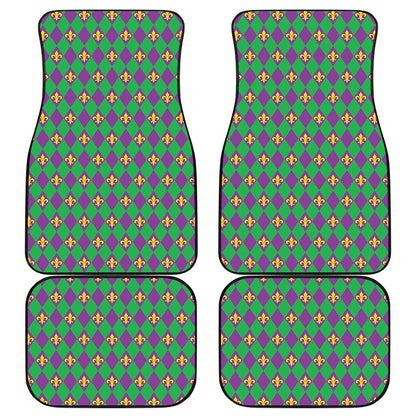Fleur-De-Lis Mardi Gras Pattern Print Front and Back Car Floor Mats
