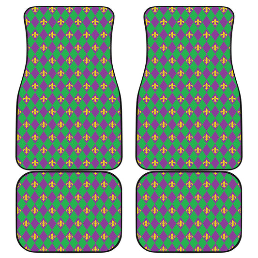Fleur-De-Lis Mardi Gras Pattern Print Front and Back Car Floor Mats