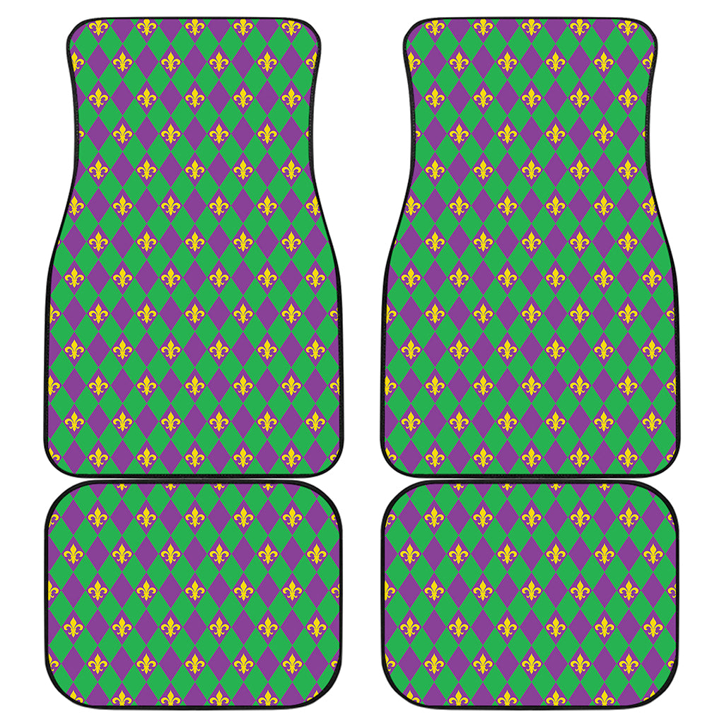 Fleur-De-Lis Mardi Gras Pattern Print Front and Back Car Floor Mats