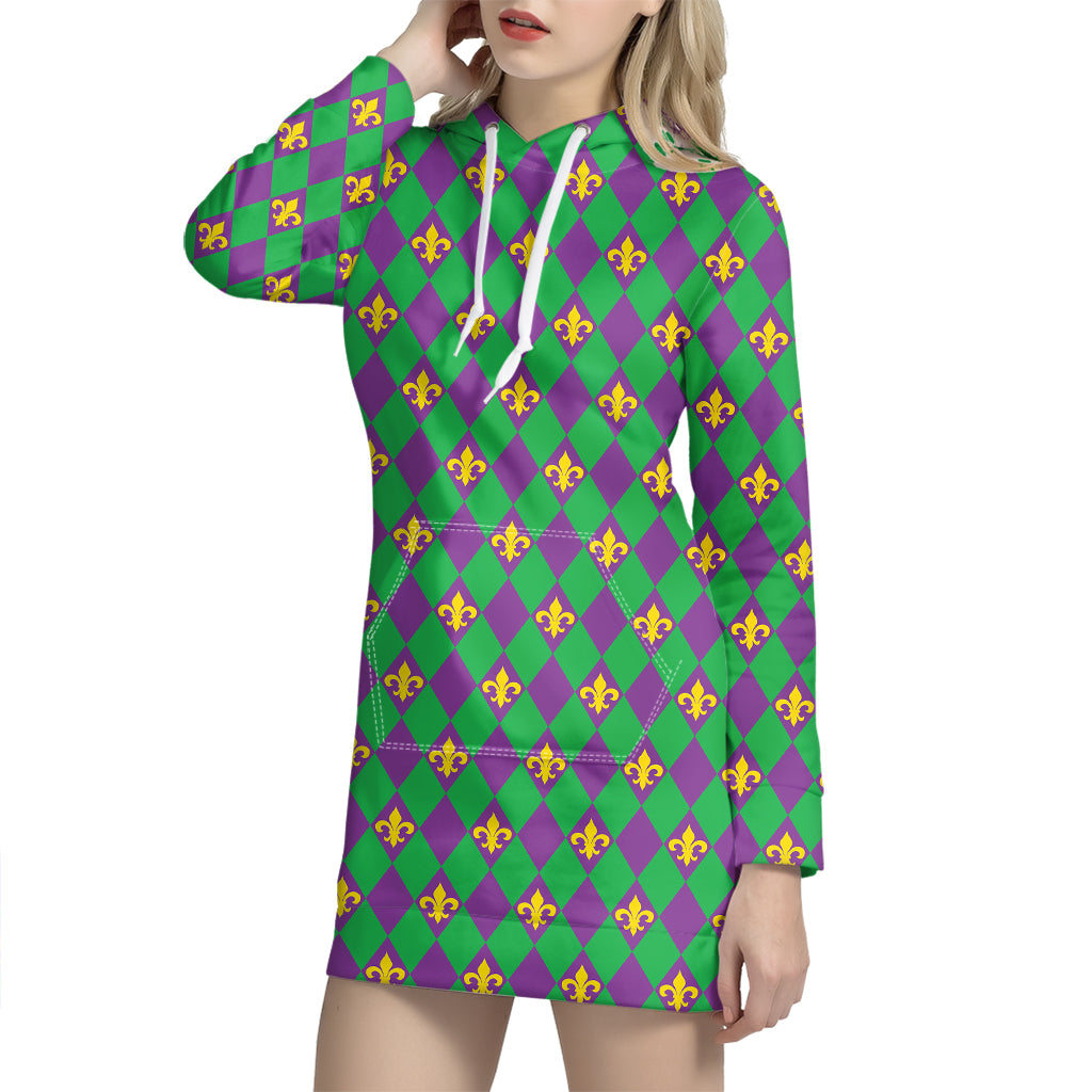 Fleur-De-Lis Mardi Gras Pattern Print Hoodie Dress