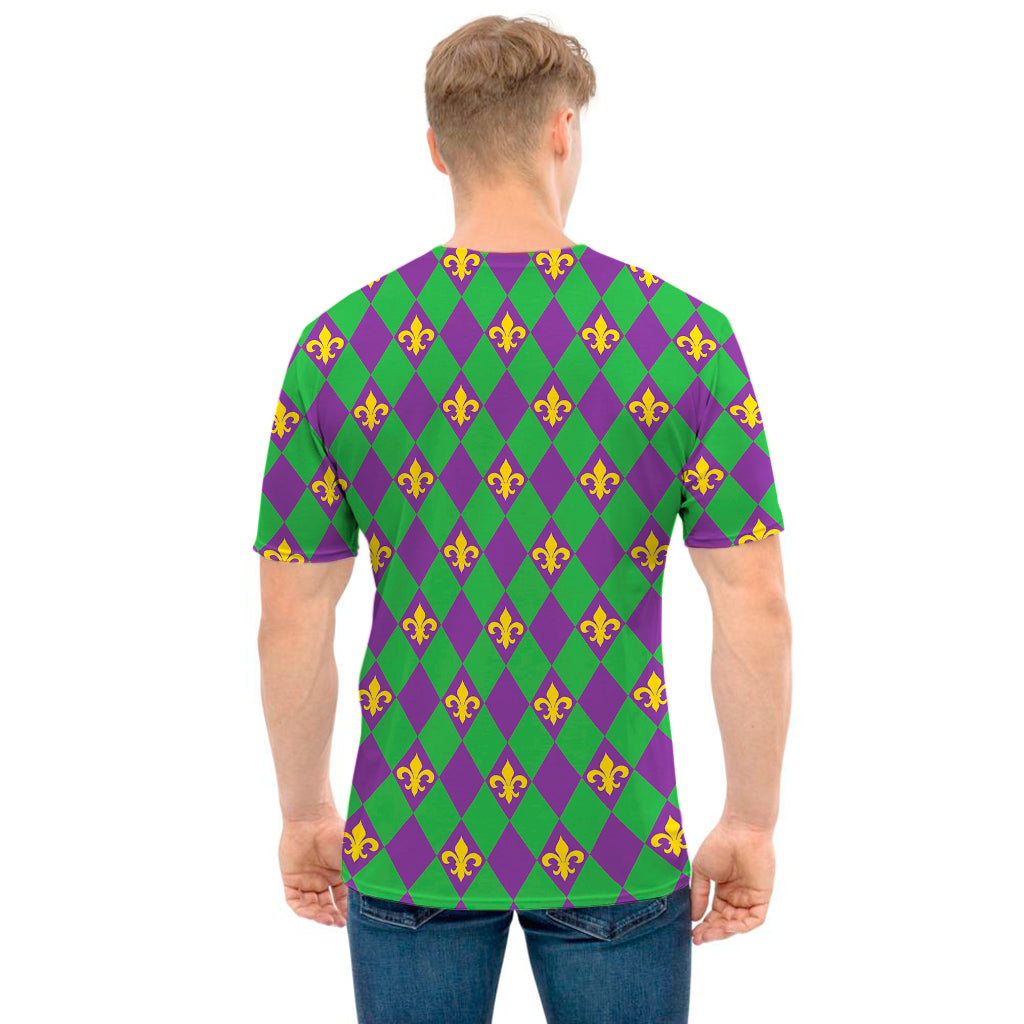 Fleur-De-Lis Mardi Gras Pattern Print Men's T-Shirt