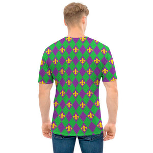 Fleur-De-Lis Mardi Gras Pattern Print Men's T-Shirt