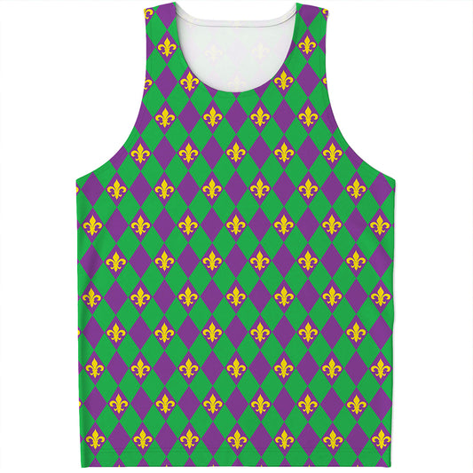 Fleur-De-Lis Mardi Gras Pattern Print Men's Tank Top