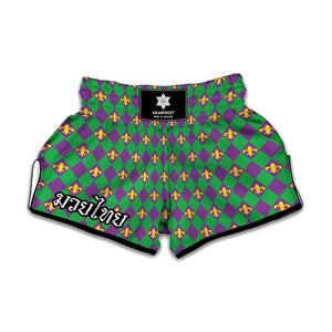 Fleur-De-Lis Mardi Gras Pattern Print Muay Thai Boxing Shorts