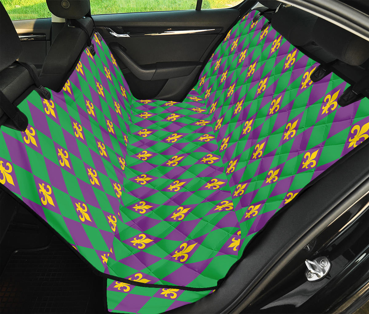 Fleur-De-Lis Mardi Gras Pattern Print Pet Car Back Seat Cover