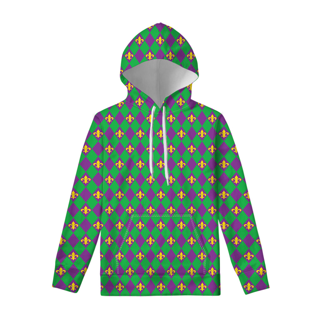 Fleur-De-Lis Mardi Gras Pattern Print Pullover Hoodie