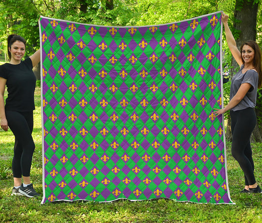 Fleur-De-Lis Mardi Gras Pattern Print Quilt