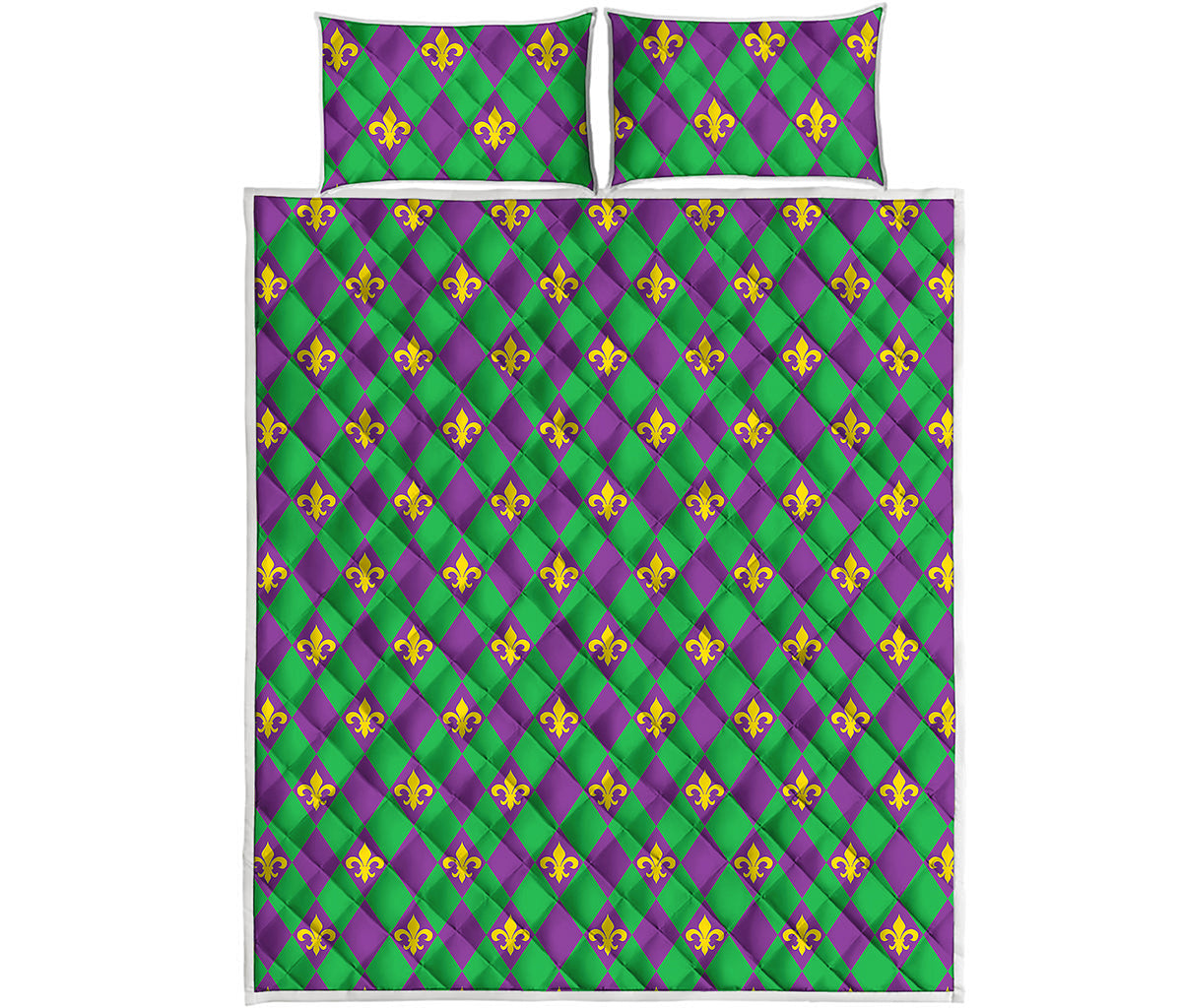 Fleur-De-Lis Mardi Gras Pattern Print Quilt Bed Set
