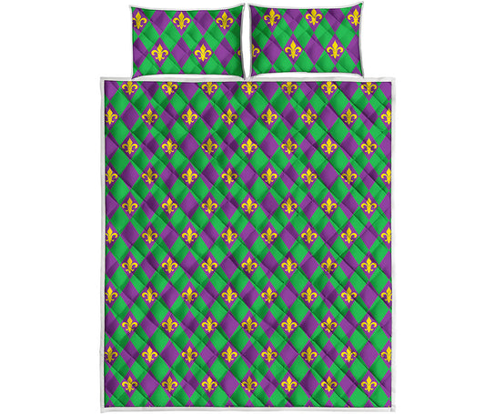 Fleur-De-Lis Mardi Gras Pattern Print Quilt Bed Set