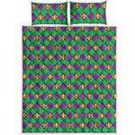 Fleur-De-Lis Mardi Gras Pattern Print Quilt Bed Set