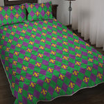 Fleur-De-Lis Mardi Gras Pattern Print Quilt Bed Set