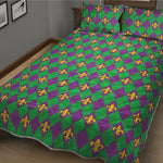 Fleur-De-Lis Mardi Gras Pattern Print Quilt Bed Set