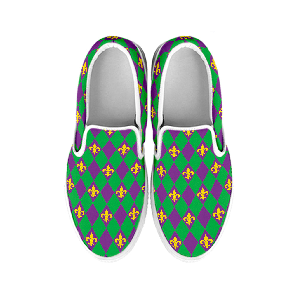 Fleur-De-Lis Mardi Gras Pattern Print White Slip On Shoes