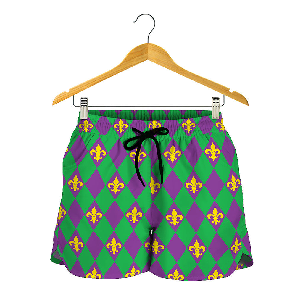 Fleur-De-Lis Mardi Gras Pattern Print Women's Shorts