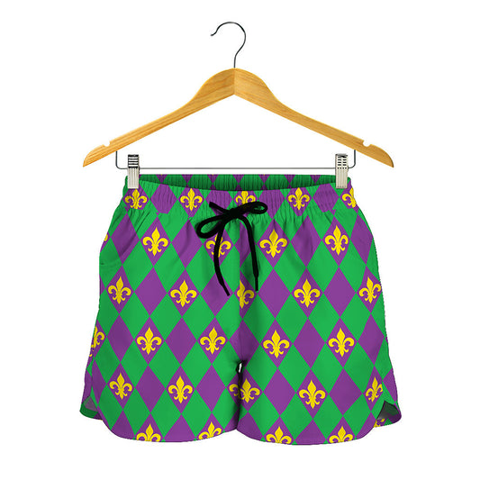 Fleur-De-Lis Mardi Gras Pattern Print Women's Shorts