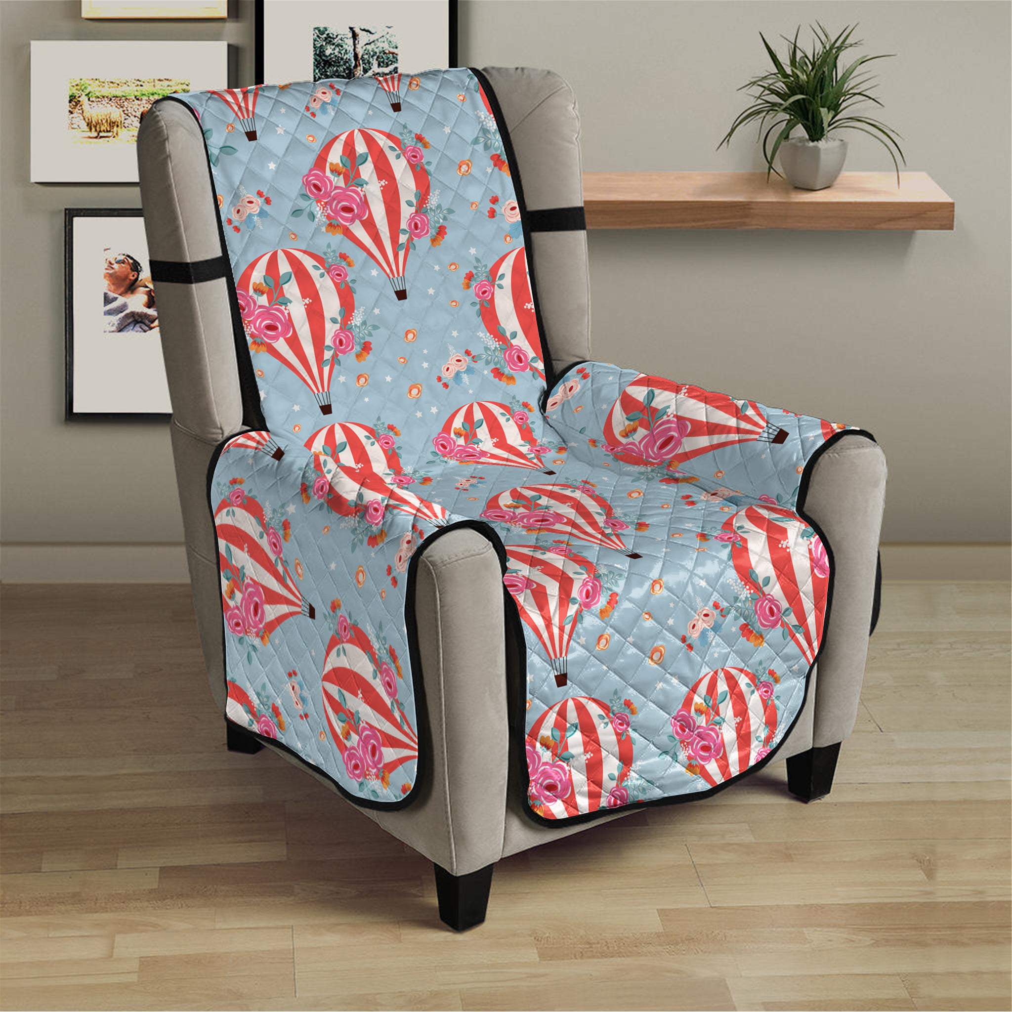 Floral Air Balloon Pattern Print Armchair Protector