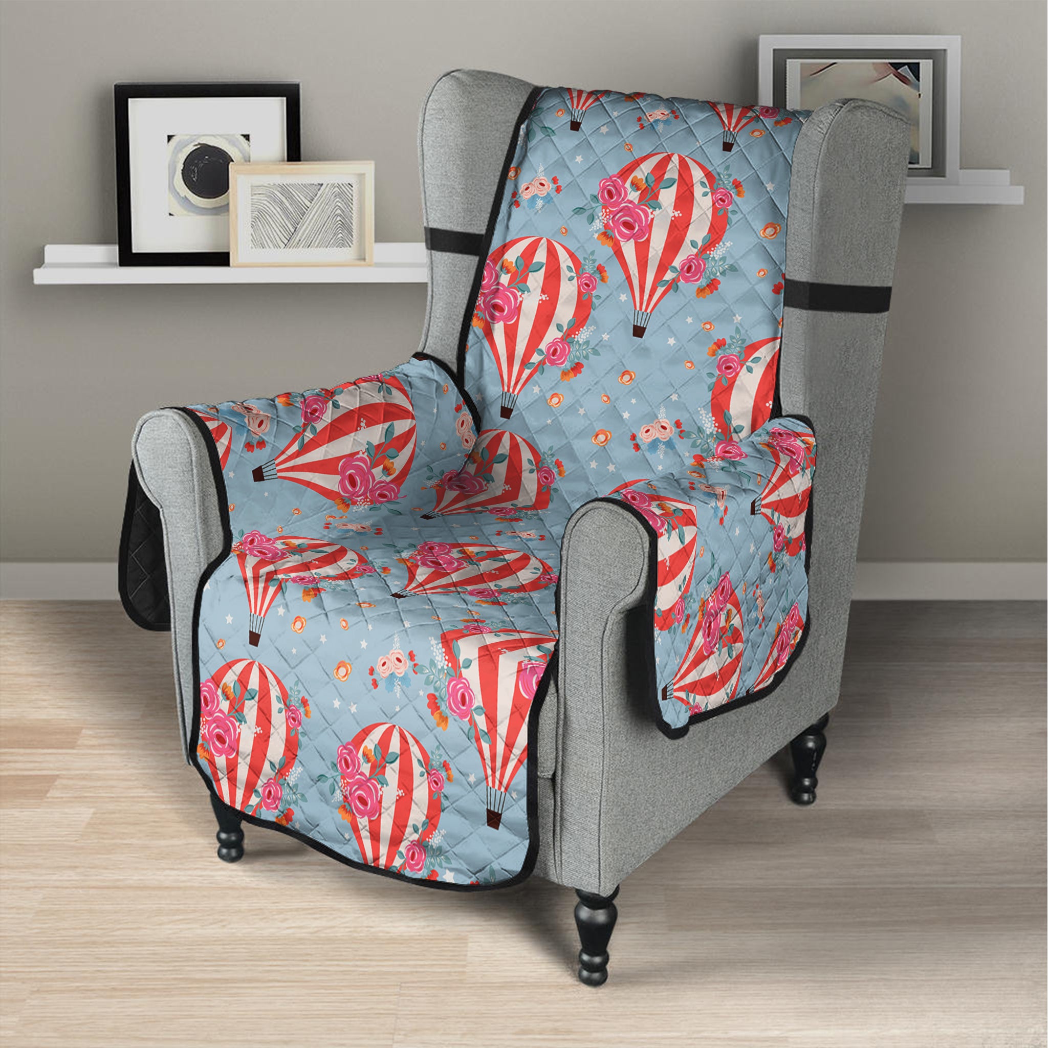 Floral Air Balloon Pattern Print Armchair Protector