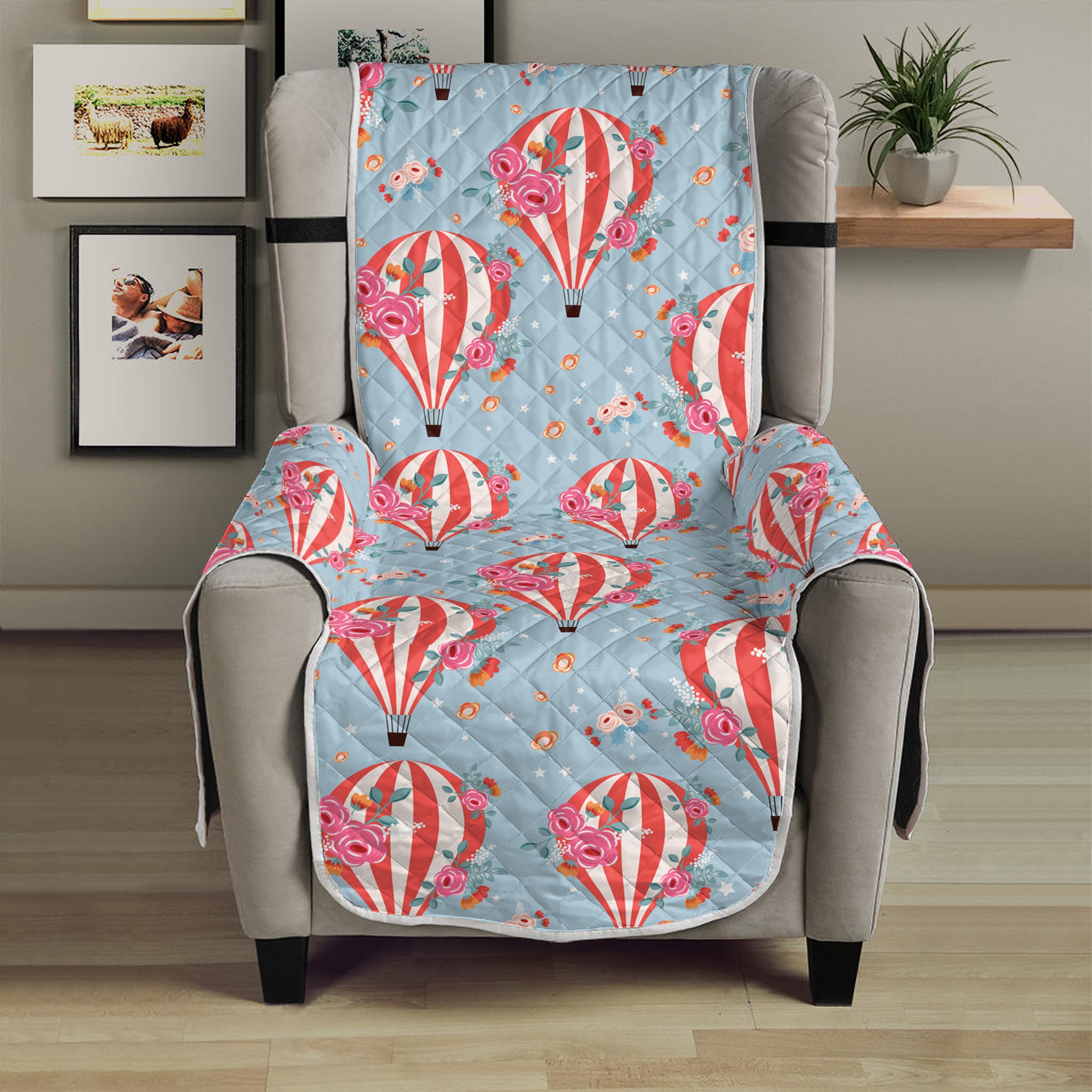 Floral Air Balloon Pattern Print Armchair Protector