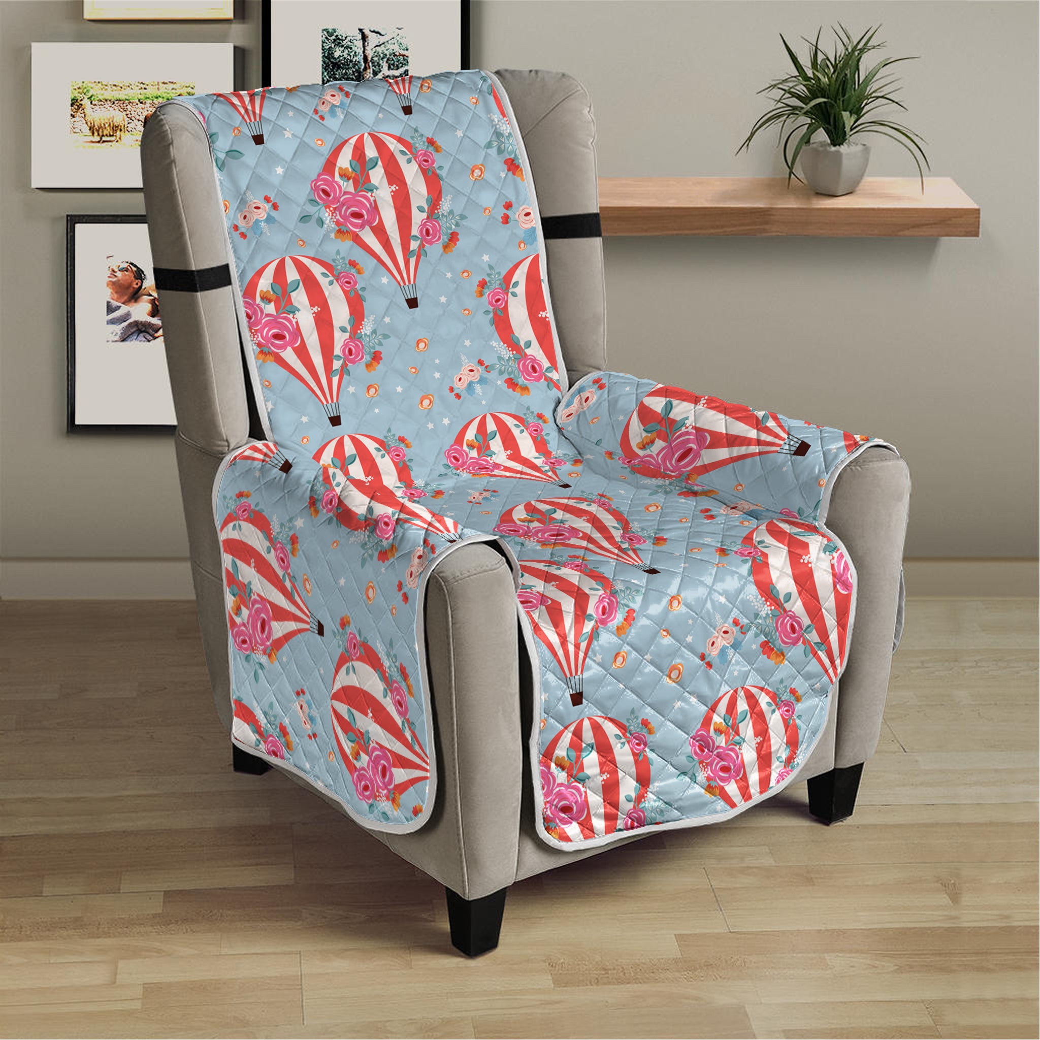 Floral Air Balloon Pattern Print Armchair Protector