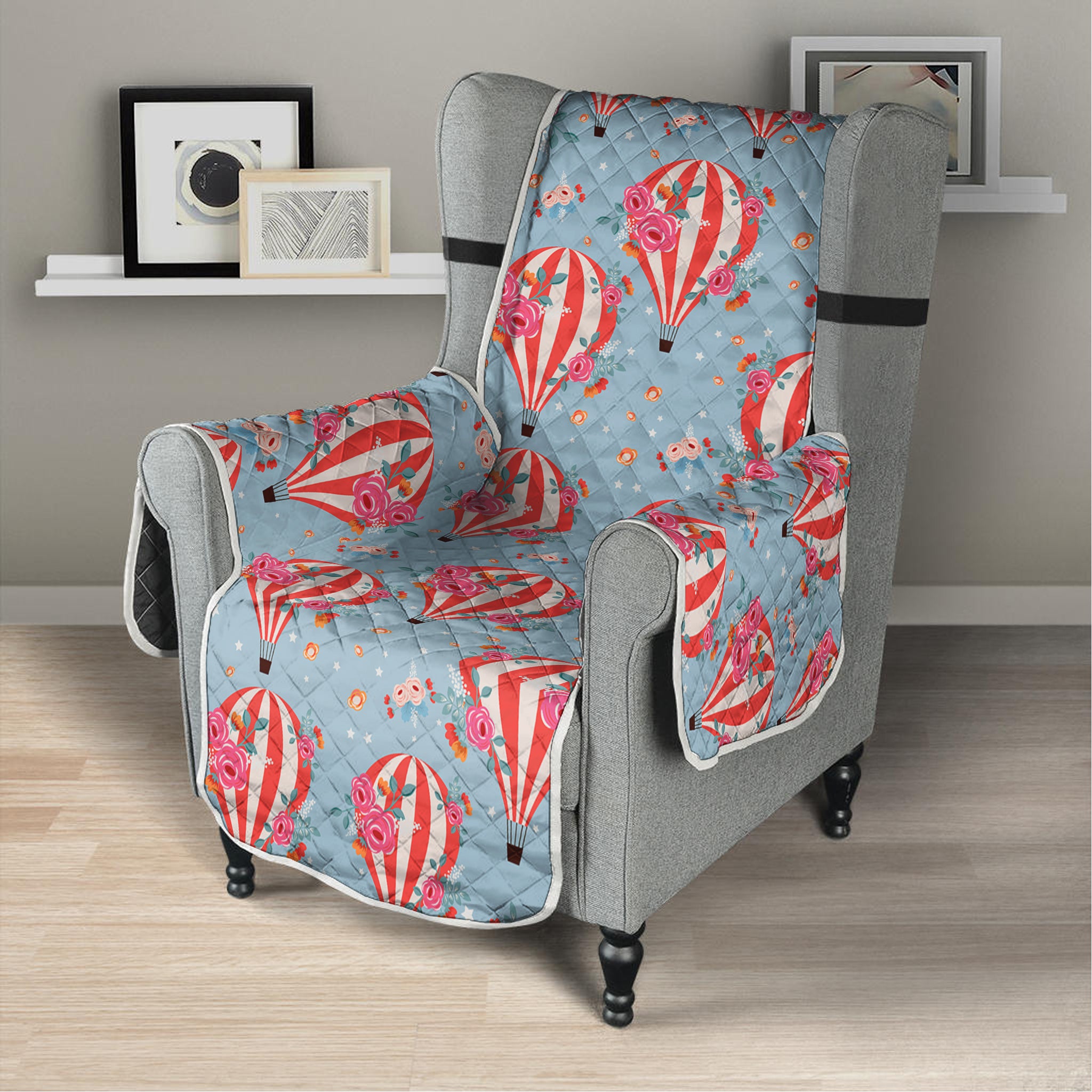 Floral Air Balloon Pattern Print Armchair Protector