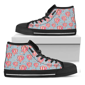 Floral Air Balloon Pattern Print Black High Top Shoes