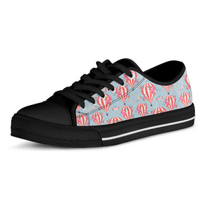 Floral Air Balloon Pattern Print Black Low Top Shoes