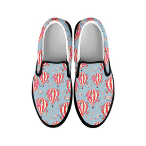 Floral Air Balloon Pattern Print Black Slip On Shoes