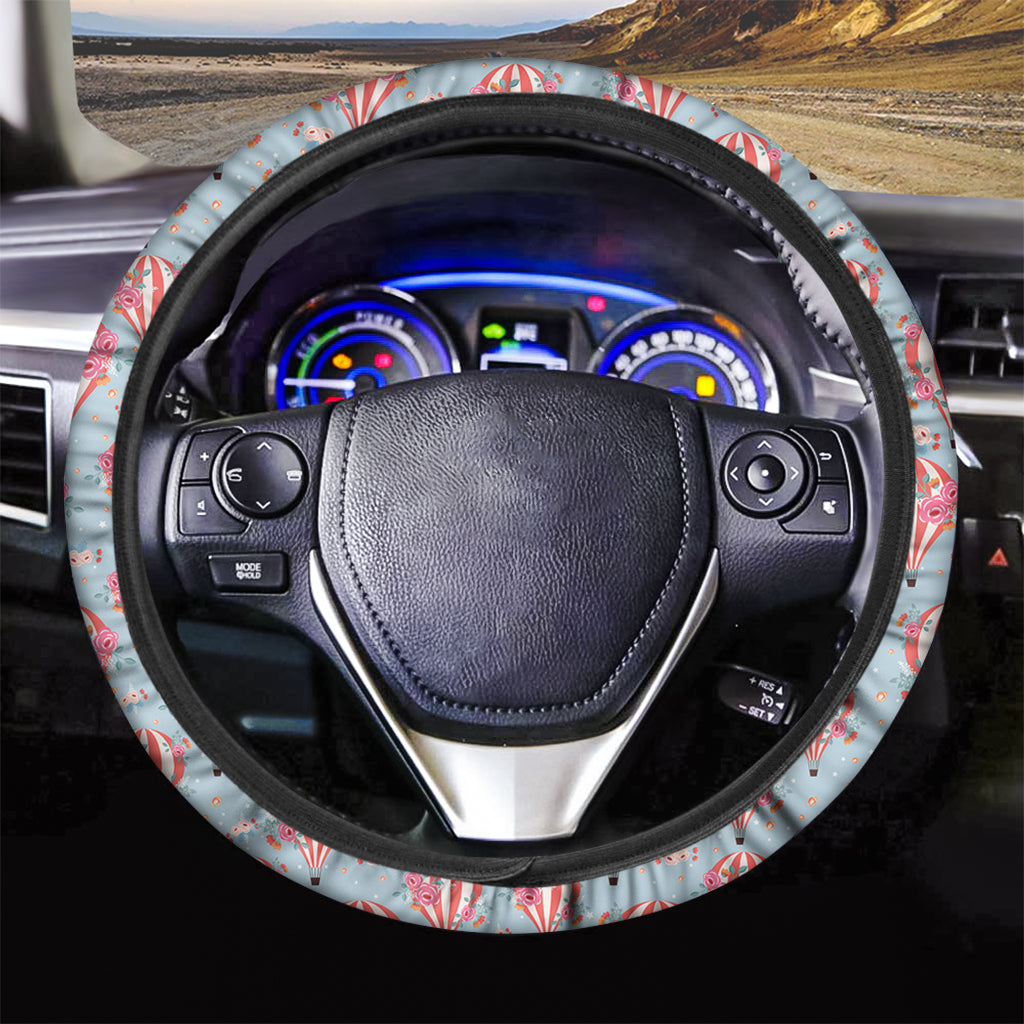 Floral Air Balloon Pattern Print Car Steering Wheel Cover