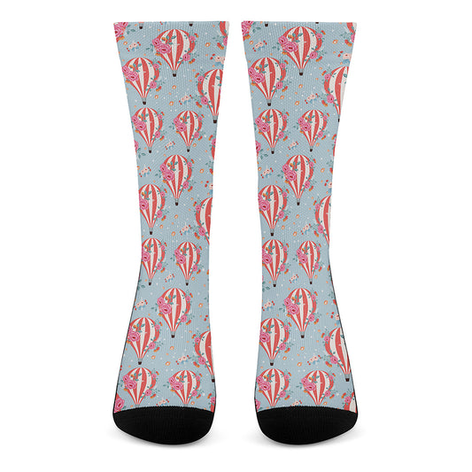 Floral Air Balloon Pattern Print Crew Socks