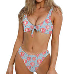 Floral Air Balloon Pattern Print Front Bow Tie Bikini