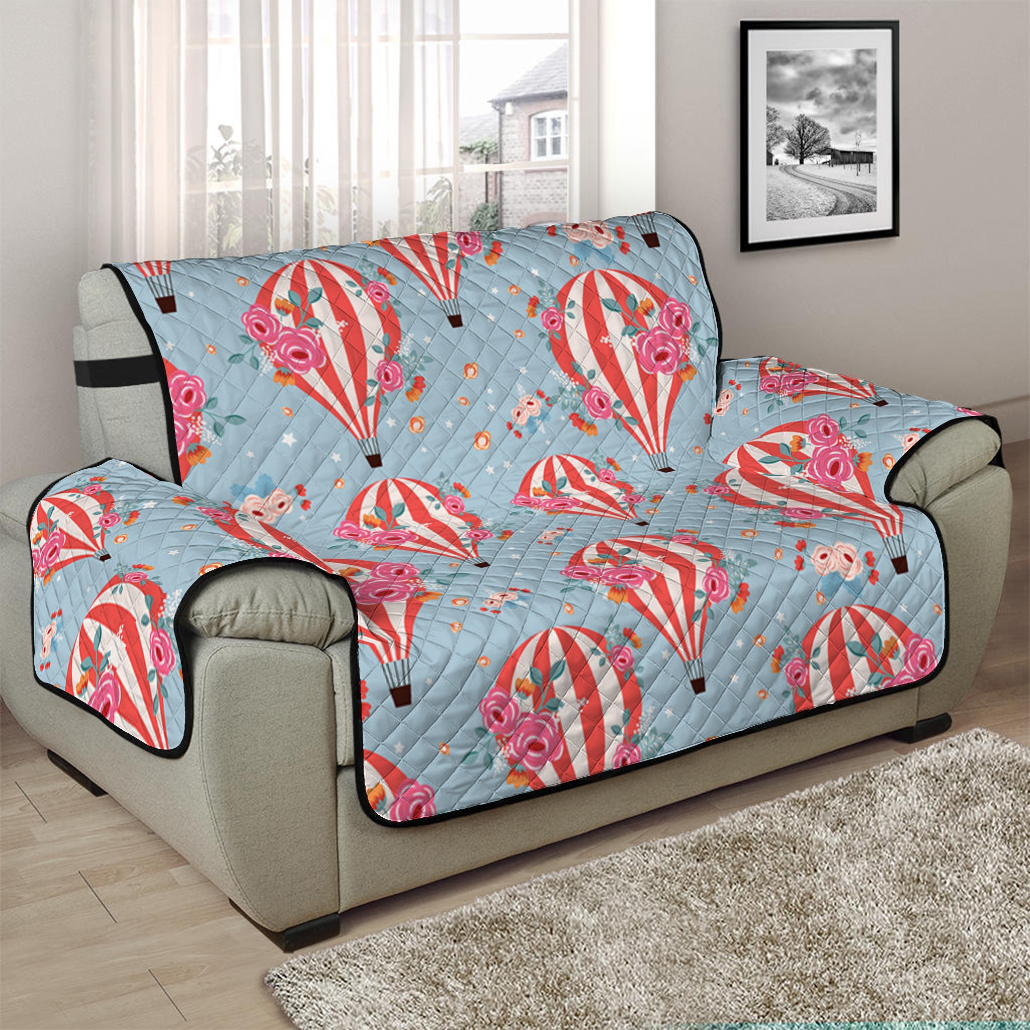 Floral Air Balloon Pattern Print Half Sofa Protector