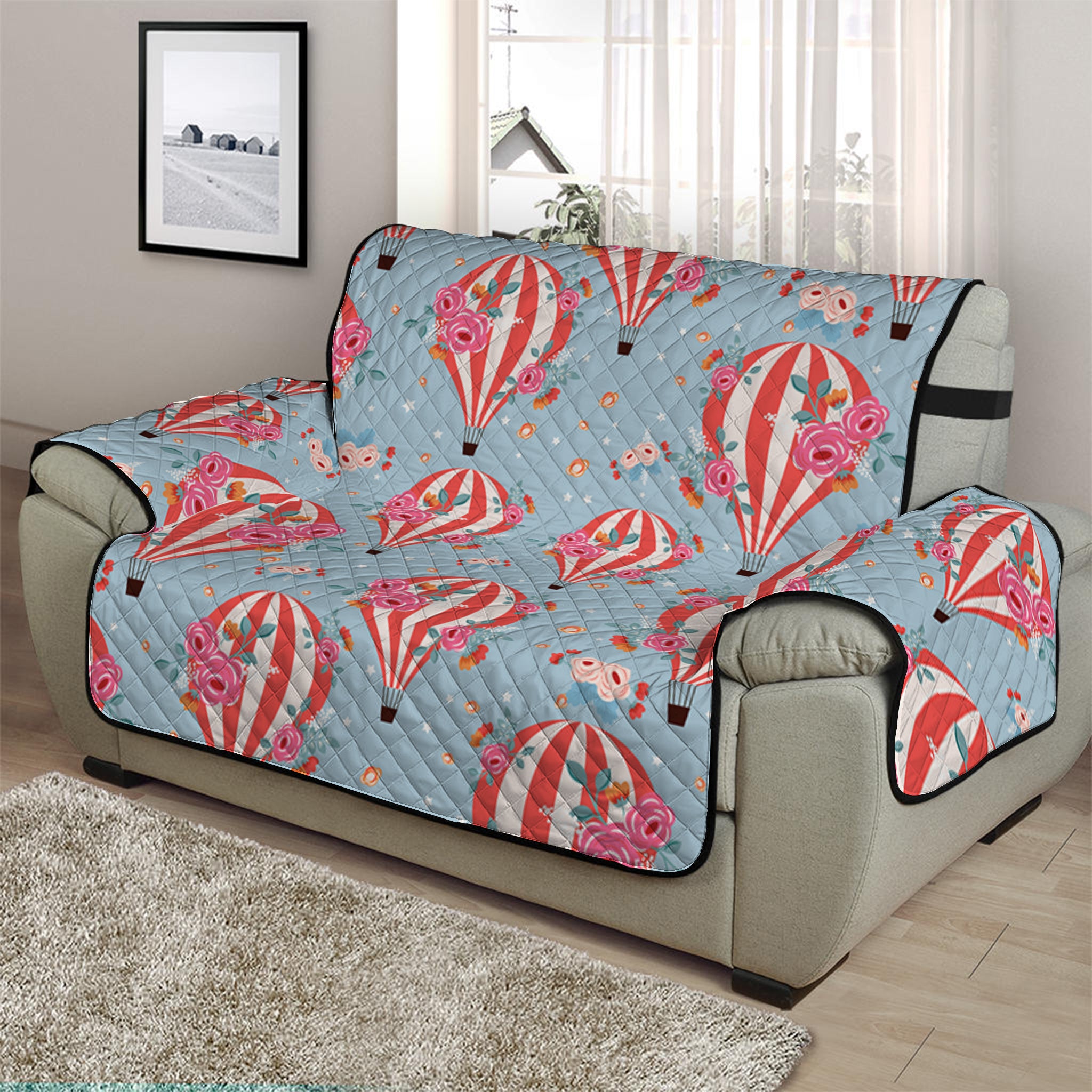 Floral Air Balloon Pattern Print Half Sofa Protector