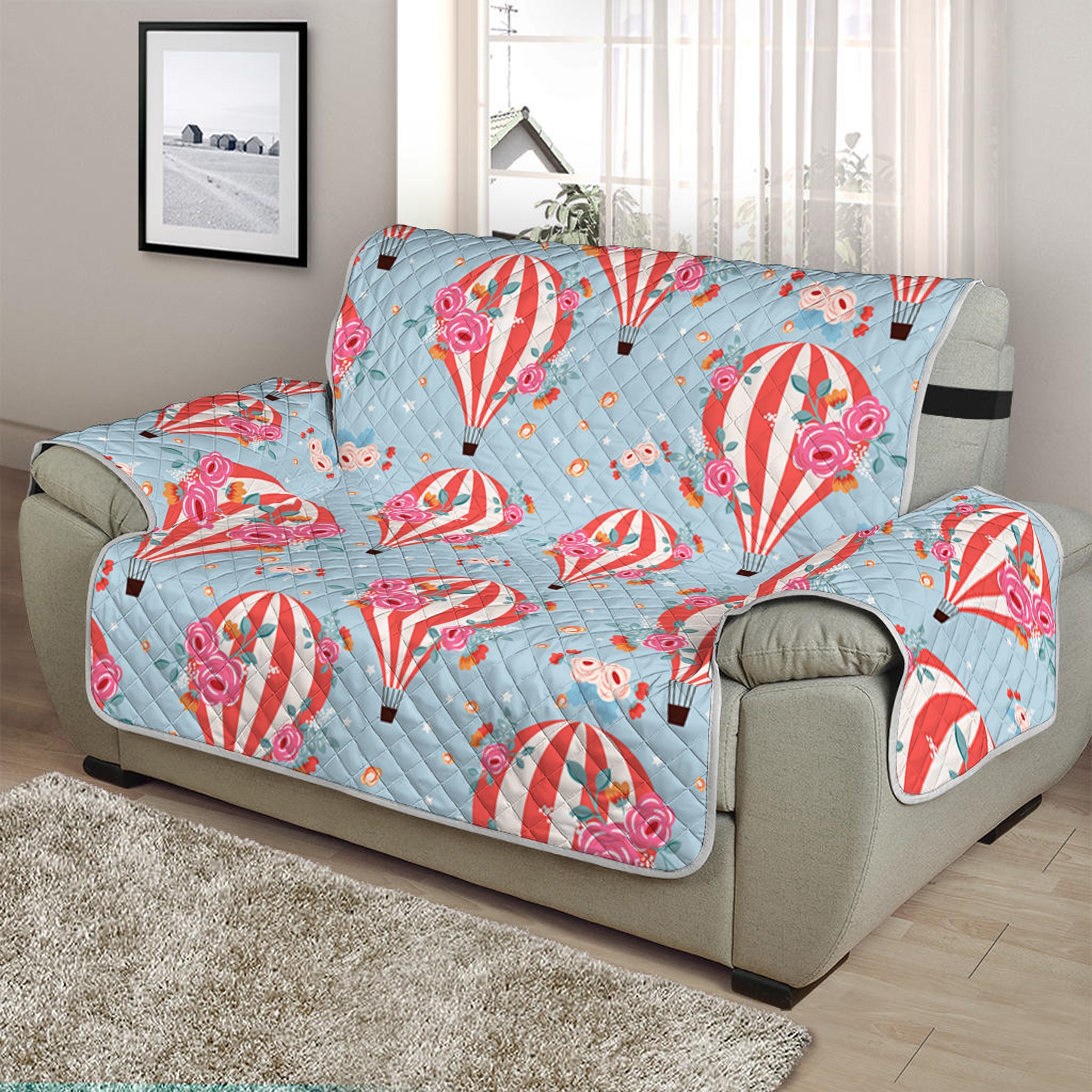 Floral Air Balloon Pattern Print Half Sofa Protector