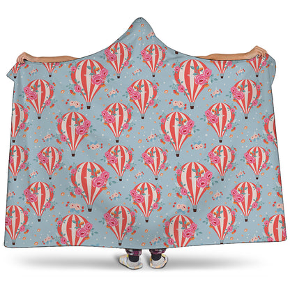 Floral Air Balloon Pattern Print Hooded Blanket