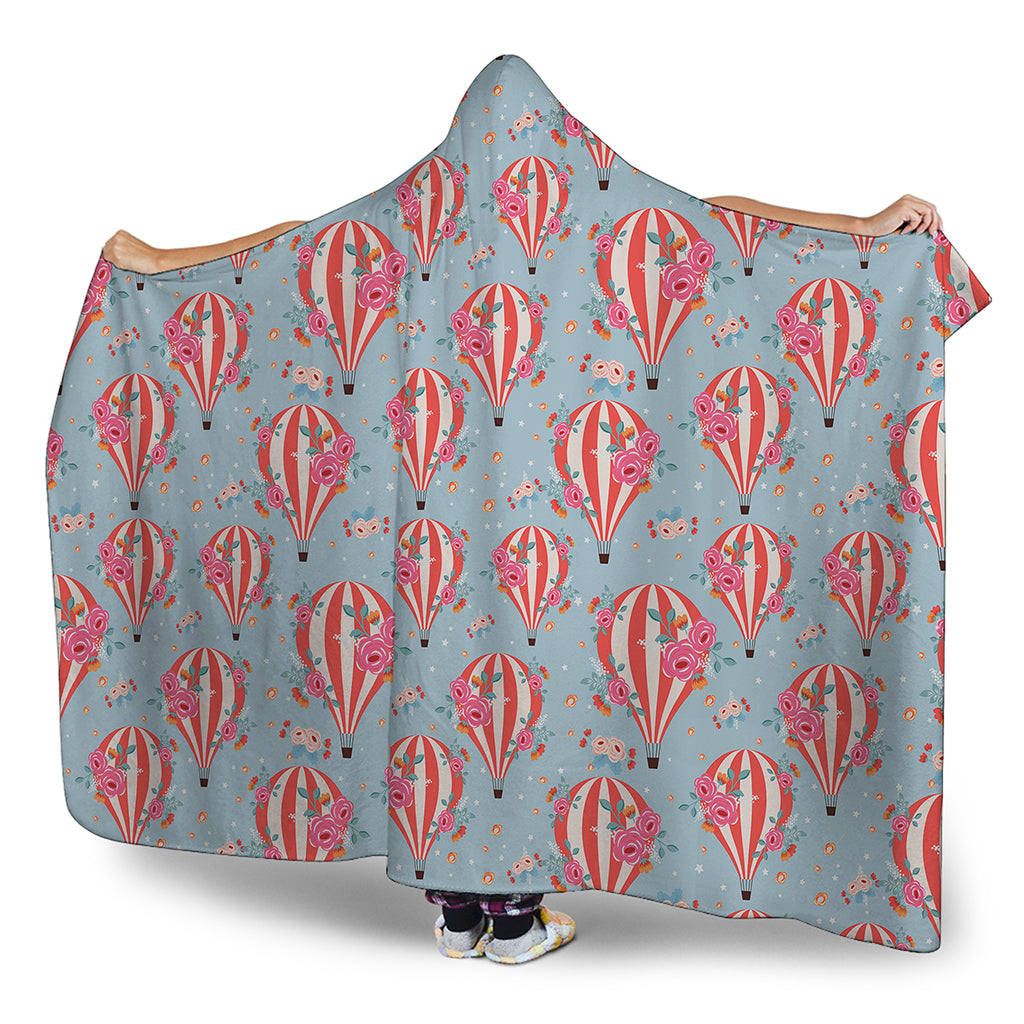 Floral Air Balloon Pattern Print Hooded Blanket