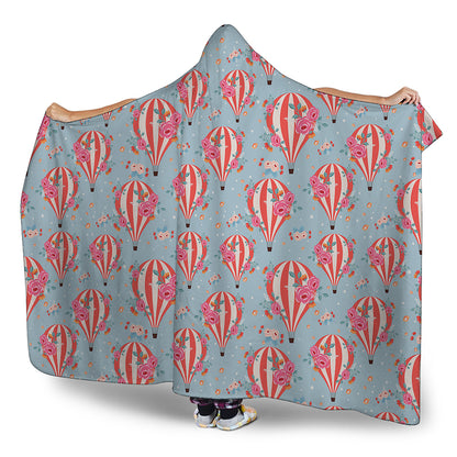 Floral Air Balloon Pattern Print Hooded Blanket