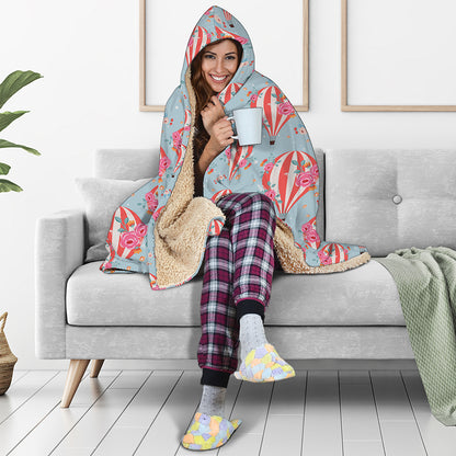 Floral Air Balloon Pattern Print Hooded Blanket