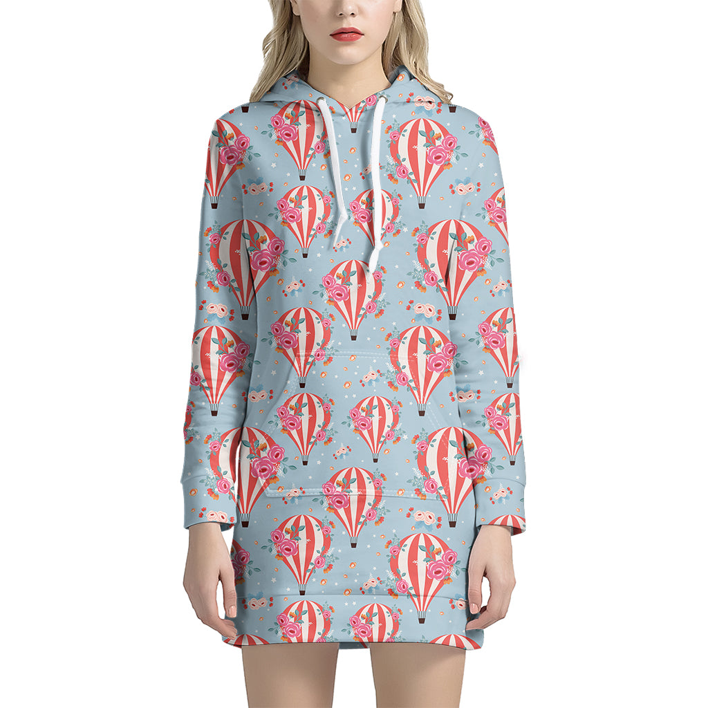 Floral Air Balloon Pattern Print Hoodie Dress