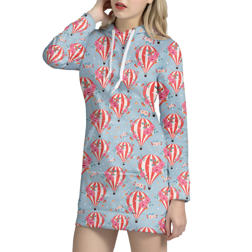 Floral Air Balloon Pattern Print Hoodie Dress