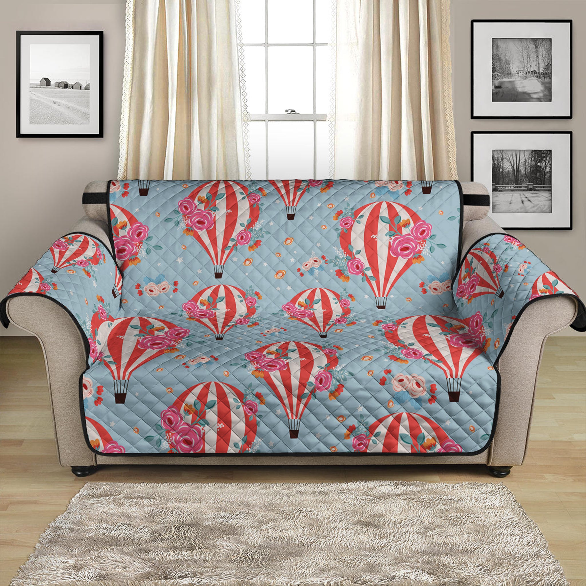 Floral Air Balloon Pattern Print Loveseat Protector