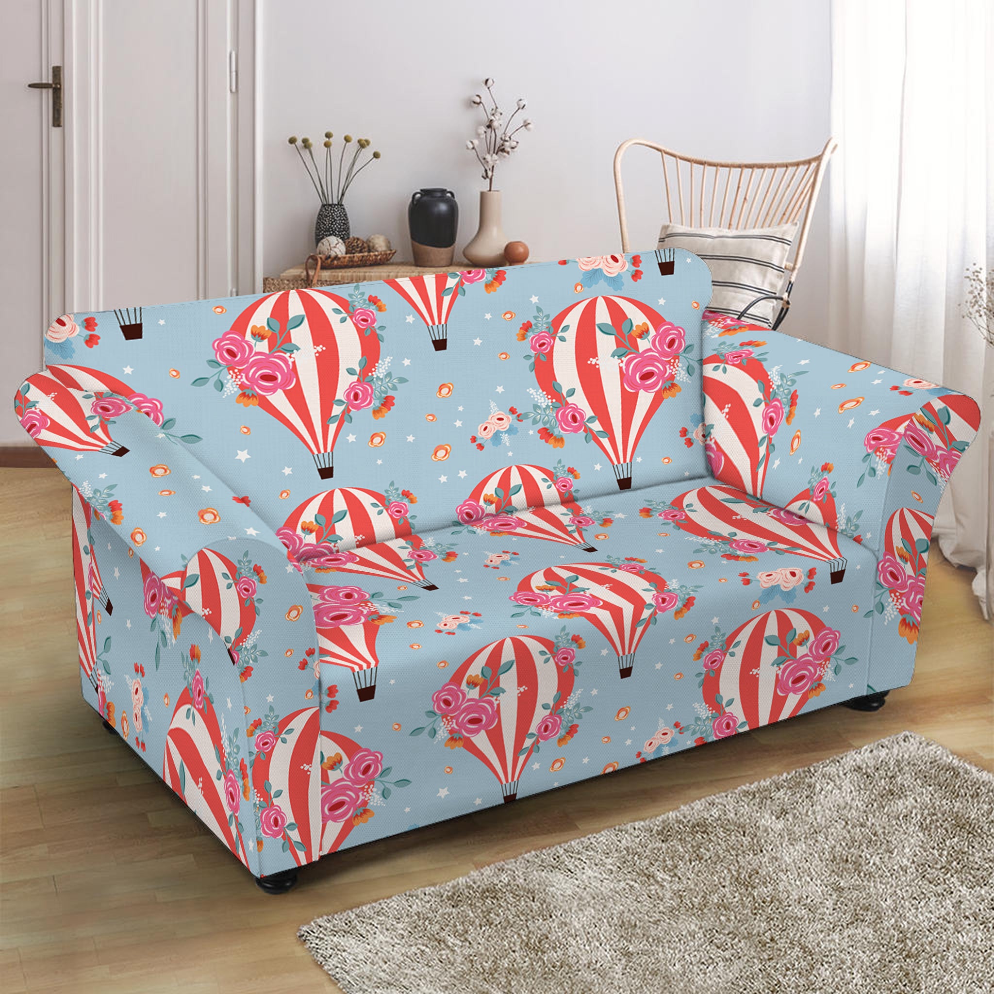 Floral Air Balloon Pattern Print Loveseat Slipcover